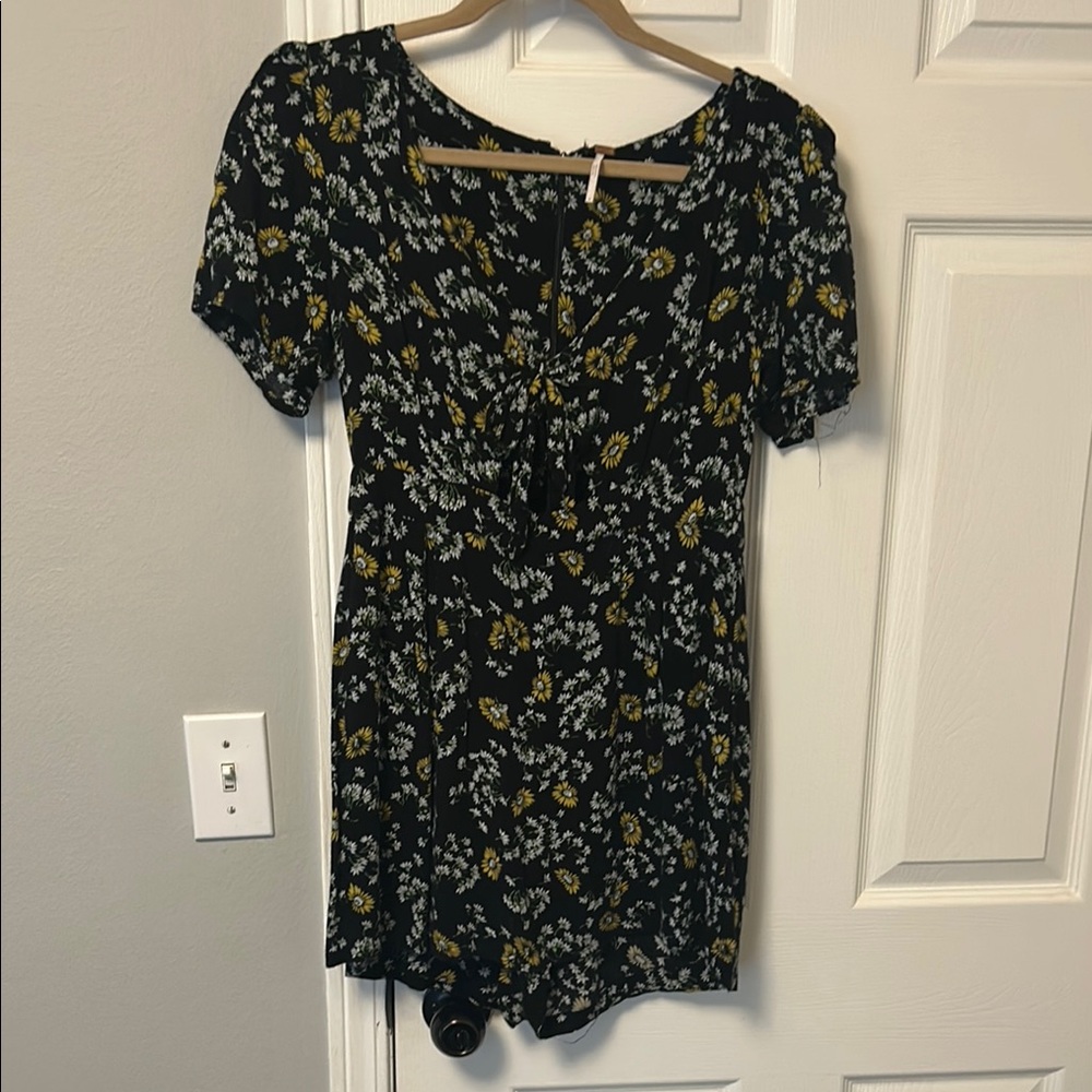 Free People Black Ruched romper  with Scoop Neckline